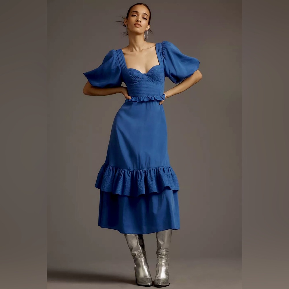 Farm Rio and Anthropologie Short-Sleeve Sweetheart Midi Dress